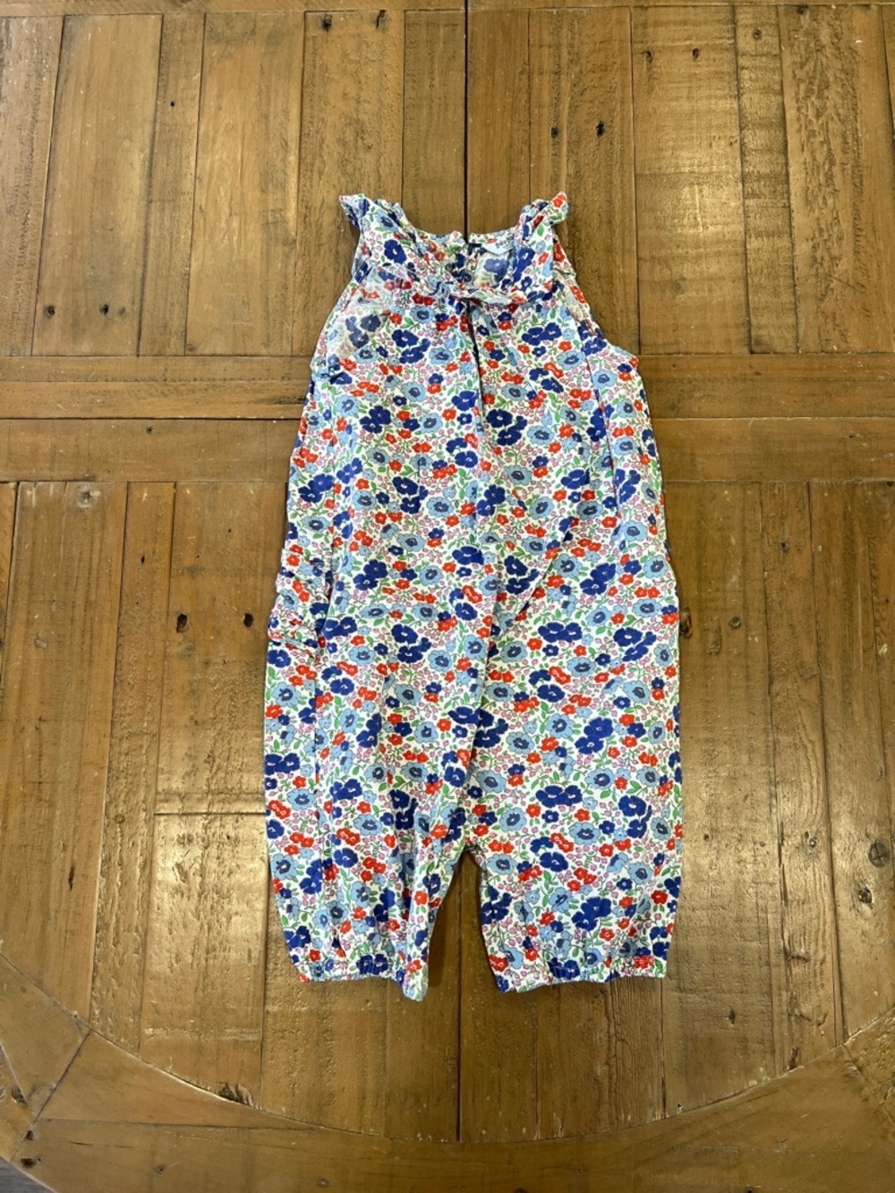 Baby Boden blue floral long romper 18-24 months ruffled rear